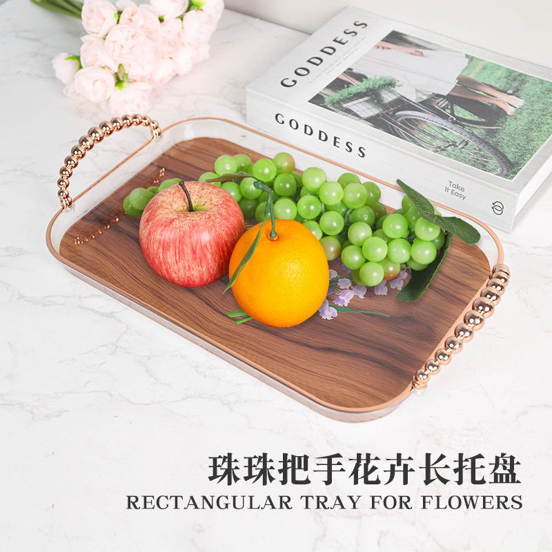 长方形烫金木纹托盘轻奢风家用放茶杯水具盘收纳盘果盘节日置物盘产品图