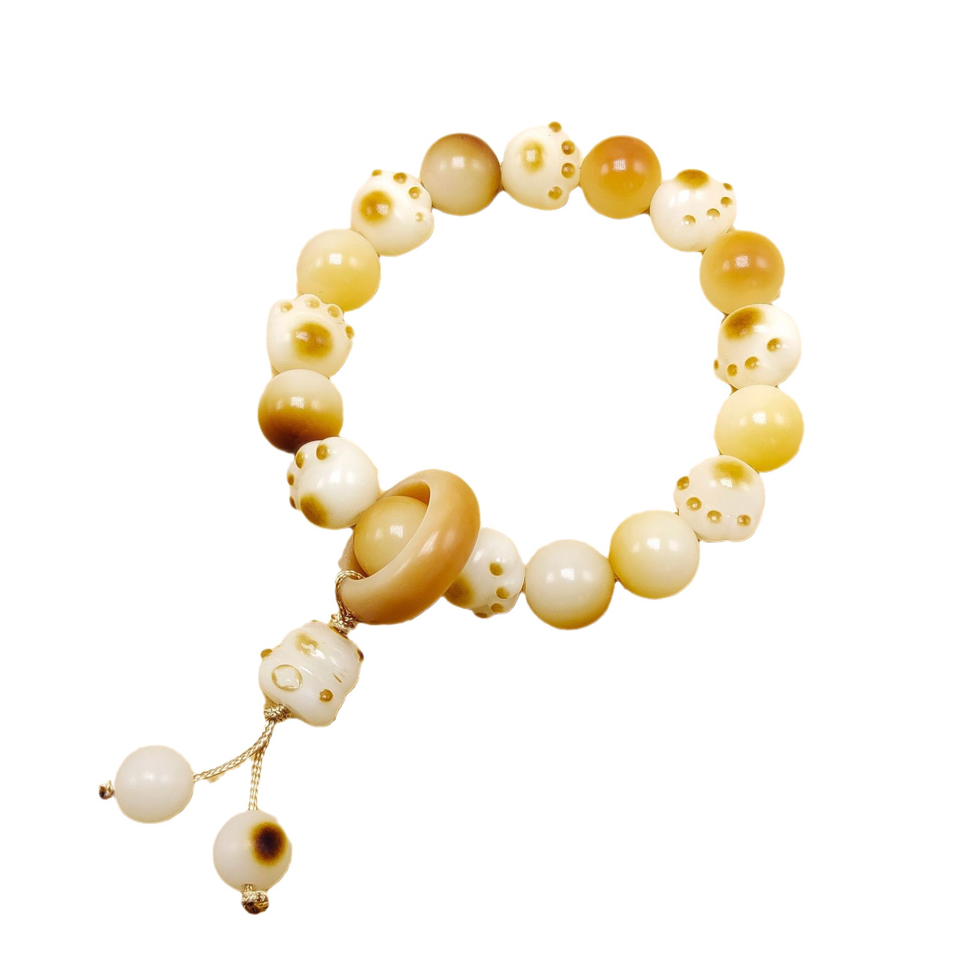 Xiaohongshu charcoal-grilled cat paw Bodhi bracelet with weathered Bodhi running rings, hand-rubbed cotton thread tassels wrapped around fingers, soft to hold Item Picture