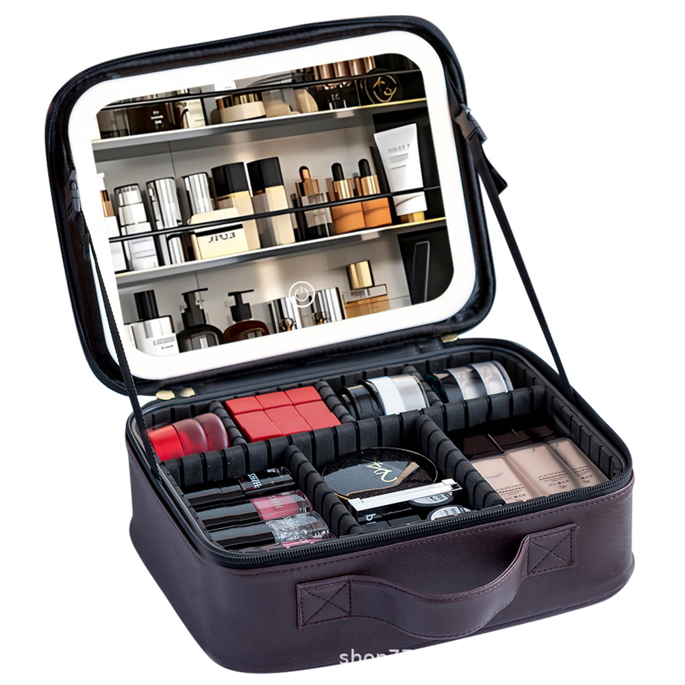 Portátil portátil con luz más grande espejo LED bolsa de maquillaje caja de almacenamiento bolsa de viaje caja de almacenamiento bolsa de maquillaje Item Picture