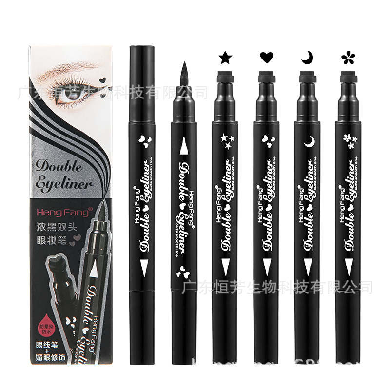 Hengfang Cross-border Big Eye Thick Black Double-head Seal Eyeliner Pen Heart Star Moon Flower Seal Eyeliner Lazy Person Seal