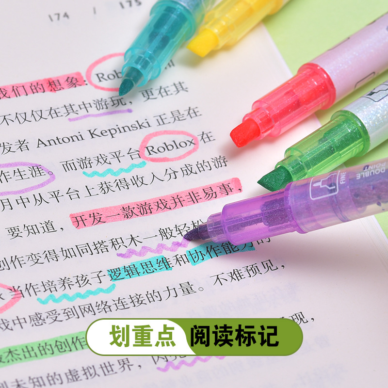Factory direct supply of Weiya Hui Flash Highlighter 030A double-headed extended Highlighter wholesale with bright colors details Picture