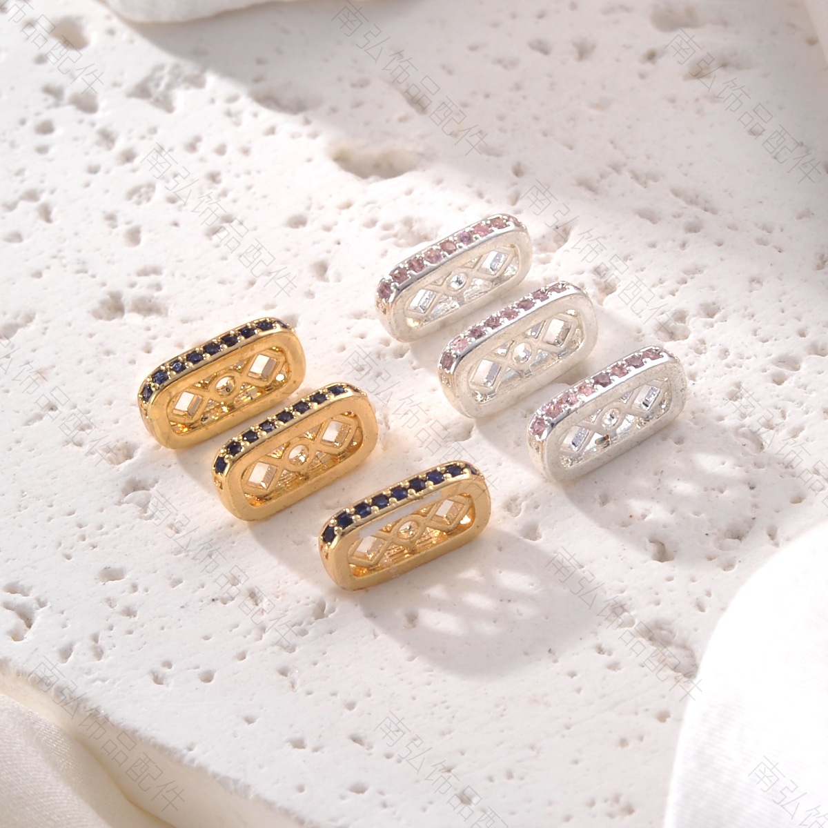 Necklace spacer color-preserving copper plated 18k gold accessory, zirconium-inlaid rectangular bracelet, high-end DIY pearl jewelry accessory details Picture