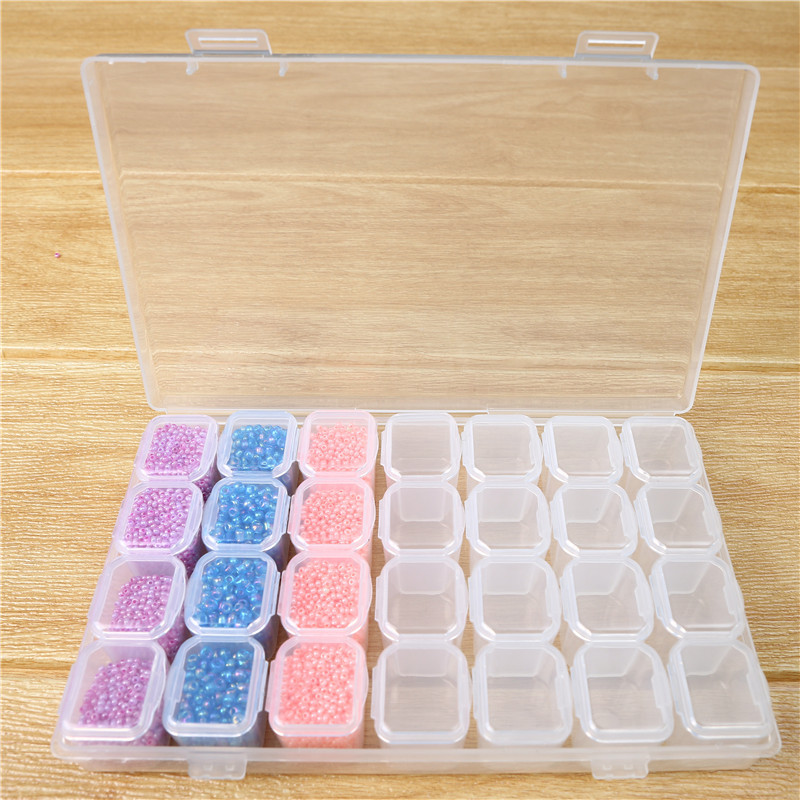 The manufacturer has 28-compartment flip-top transparent plastic box rectangular diamond painting jewelry cross-border storage box in stock Specification image