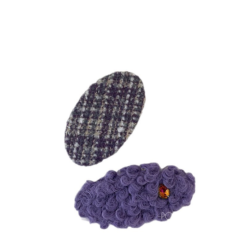 pom.kr Korean version purple fabric handmade children's bye-bye clip retro knitted embroidered flower duck clip headwear for women Item Picture