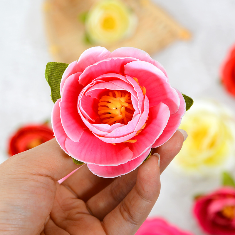 Camellia flower heads, artificial flowers, camellia decorative head flowers, artificial flowers, fabric flowers, handcrafted camellia flower heads details Picture