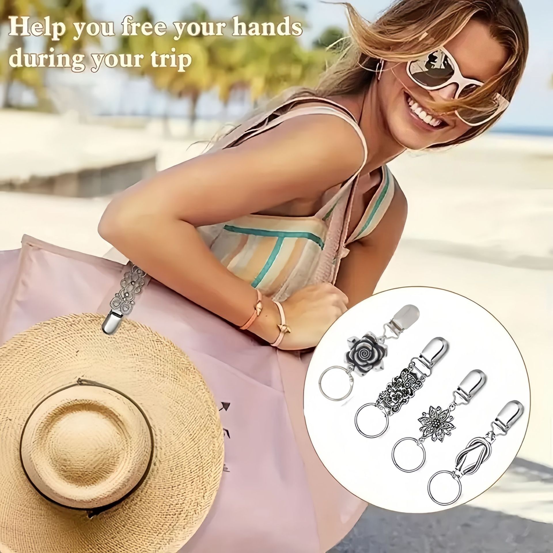New travel hand-woven hat clip, outdoor backpack luggage storage clip, multi-purpose woven straw hat clip, hat accessory details Picture