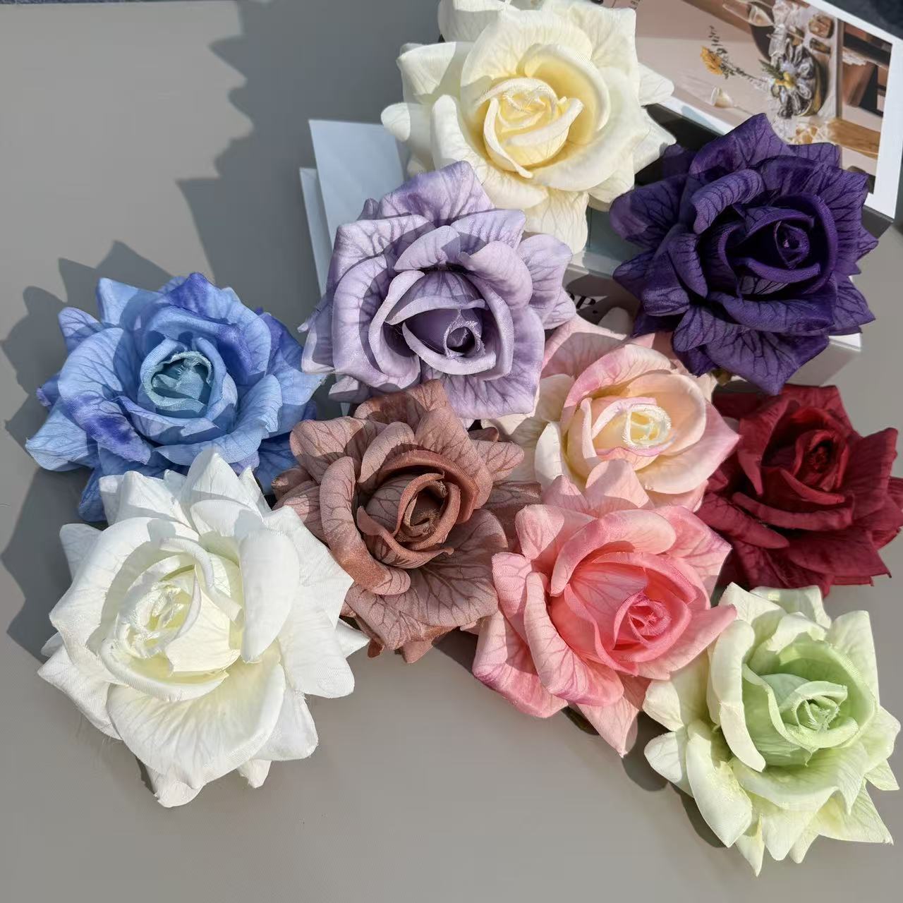 仿真花3D包芯亚纹印花玫瑰花头婚庆婚礼堂花墙玫瑰花批发钻石玫瑰