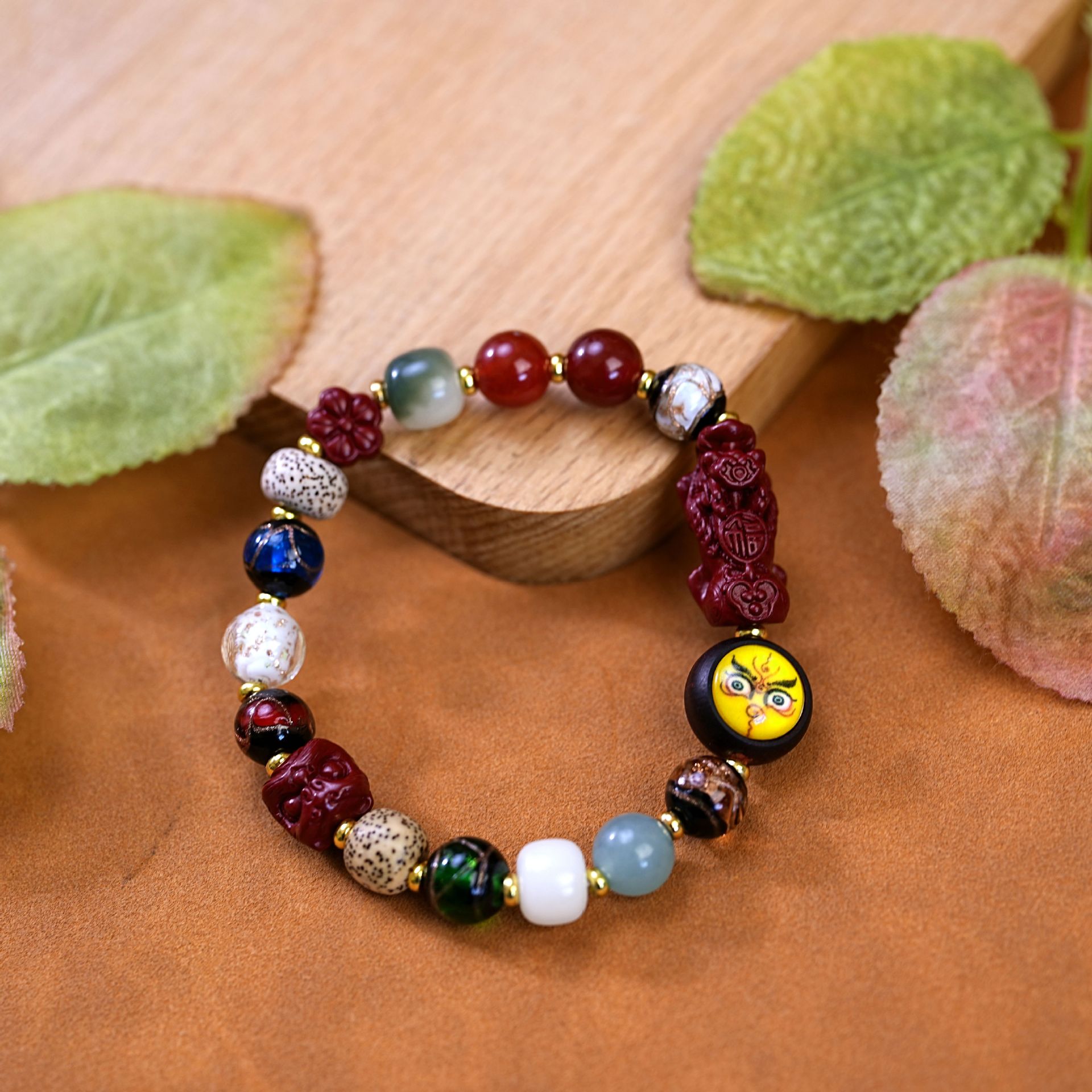 New Chinese-style beaded multi-treasure incense ash glass bracelet for women, retro PI Xiu Buddhist prayer beads cinnabar bracelet, beaded accessories details Picture