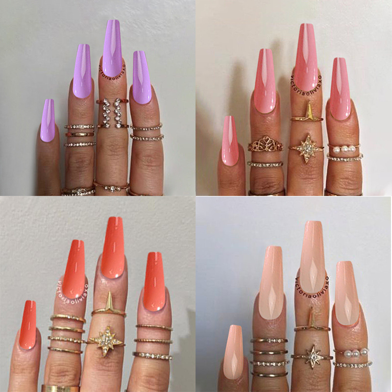 Cross-border exclusive supply of artificial nails, long ballet shiny nail art, long nail patches, finished wearable nails wholesale