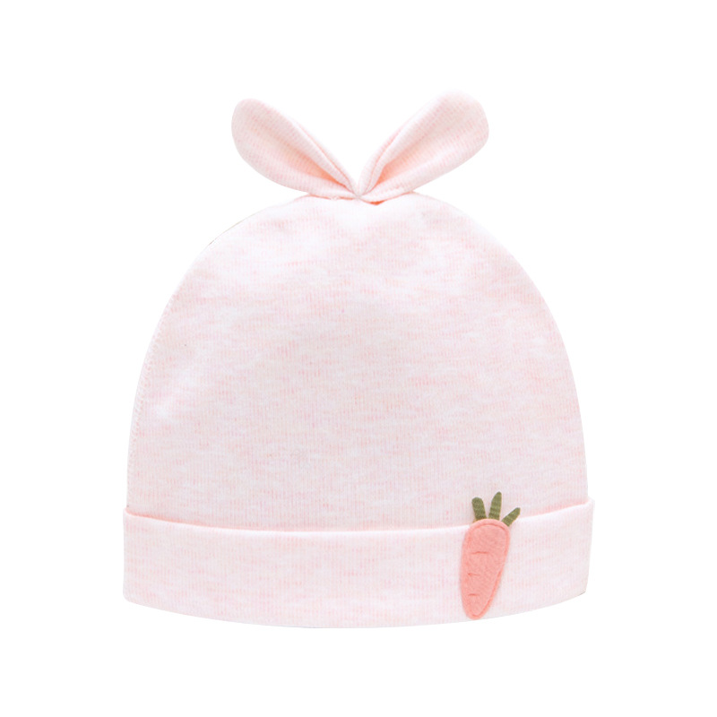 新款初生婴儿双层纯棉无骨兔子胎帽男女宝宝可爱满月春秋季帽批发白底实物图