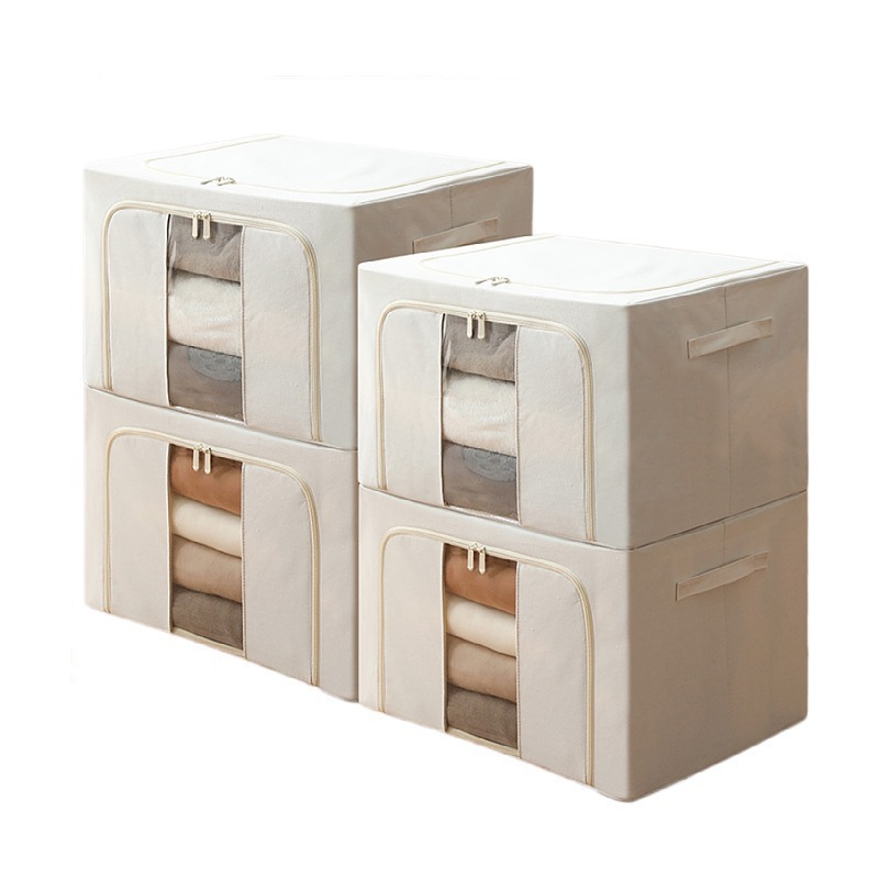 Caja de almacenamiento de acabado de algodón y lino engrosada marco de acero plegable y grueso caja de almacenamiento de colcha resistente a la humedad caja de almacenamiento de algodón y lino para ropa Item Picture