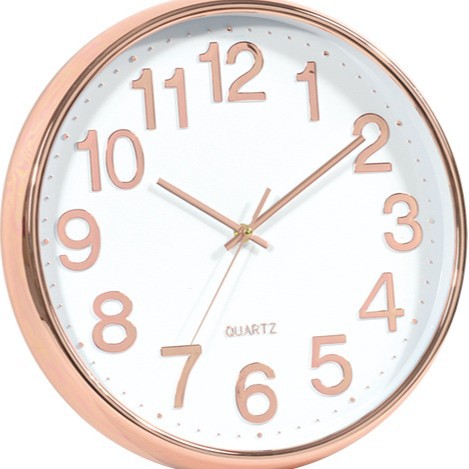 14寸电镀玫瑰金简约挂钟 静音机芯家用时尚耐看型墙上挂钟