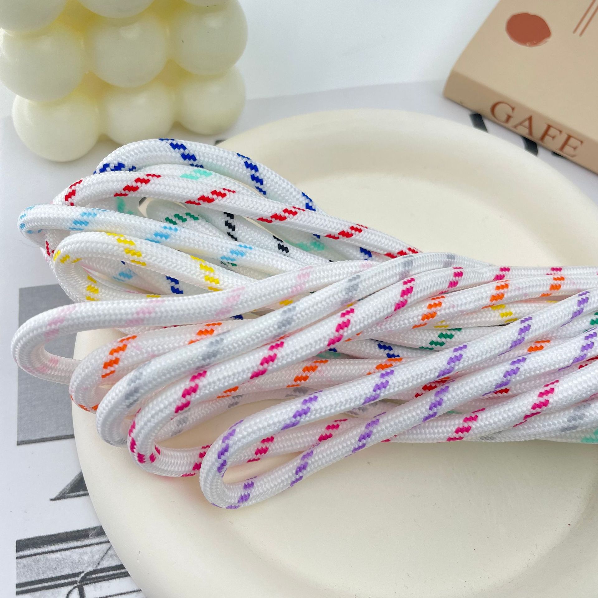 Wholesale and in-stock core-wrapped rope, hand-woven rope, low elasticity wire 5MM, colorful dot weaving, DIY multi-color semi-finished products