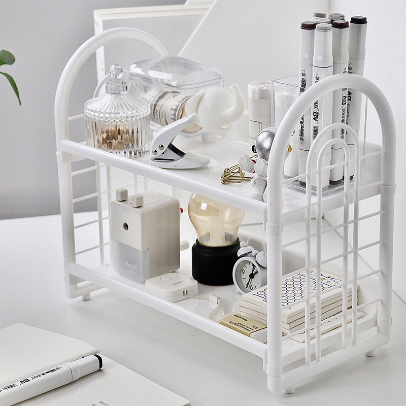 High appearance level desktop storage rack, ins style, multi-layered dormitory storage, book rack, computer office storage rack Application Scenario