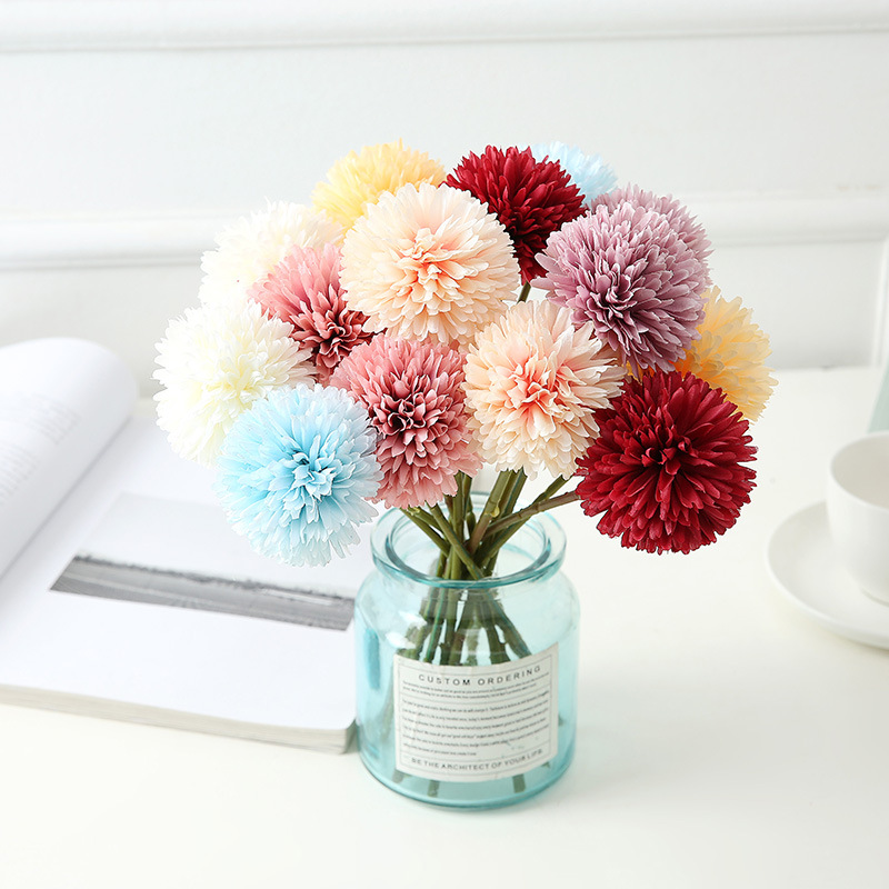 Dove simulation flower ball chrysanthemum, dandelion, scallion ball wedding decoration, hand bouquet, home decoration, table tennis ball chrysanthemum Application Scenario