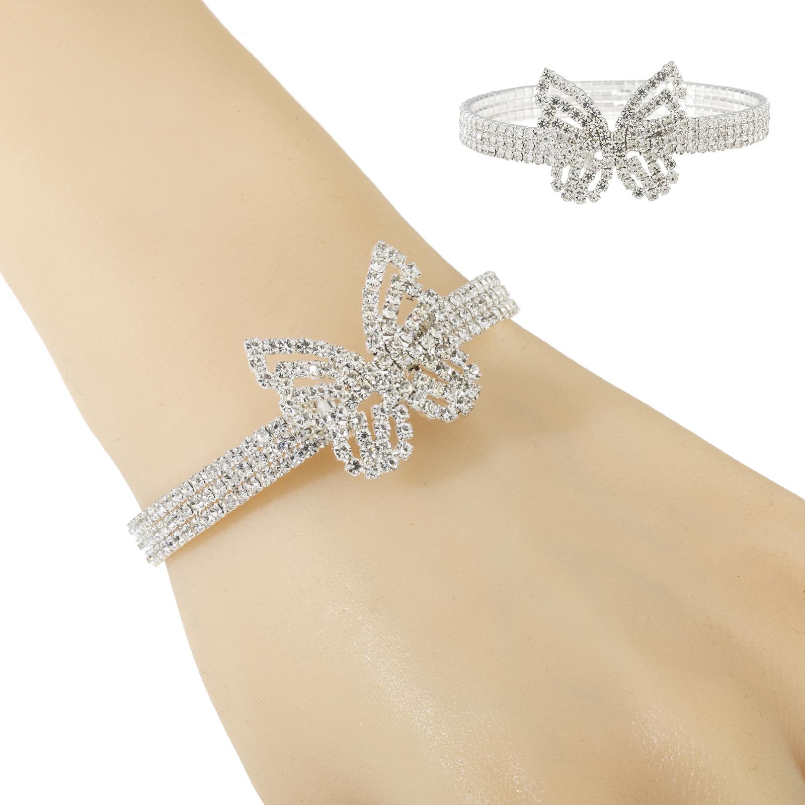 Cross-border fashion bracelet, creative and trendy claw chain, butterfly water diamond bracelet, steel wire elastic open bracelet, women's wedding party all-purpose bracelet details Picture