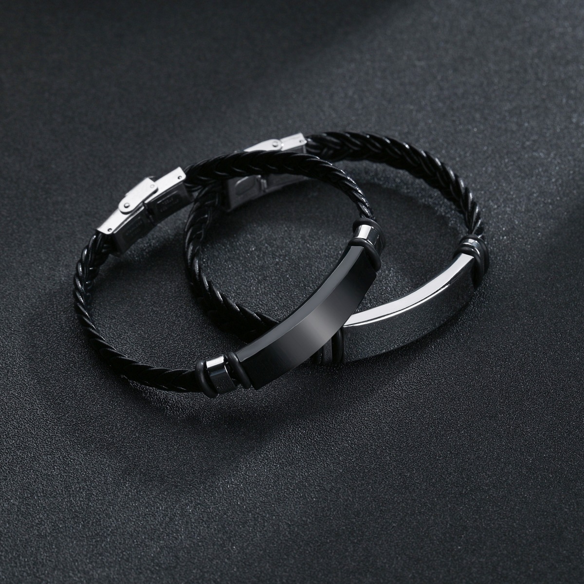 Aliexpress Shein's best-selling minimalist European and American accessories: twisted leather bracelet and stainless steel bracelet with LOGO engraving details Picture