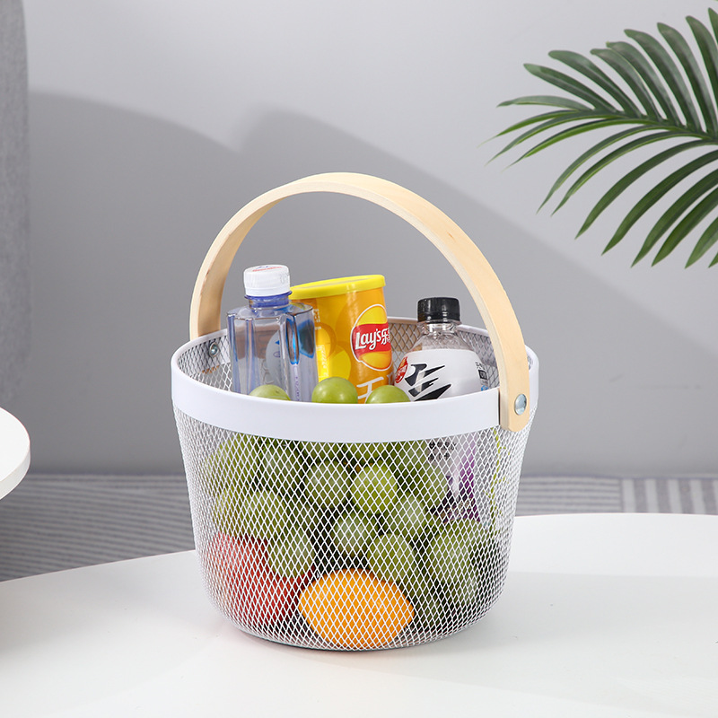 Factory direct supply storage baskets, iron art souvenir baskets, hollowed-out wooden handle fruit baskets, draining baskets and vegetable baskets details Picture