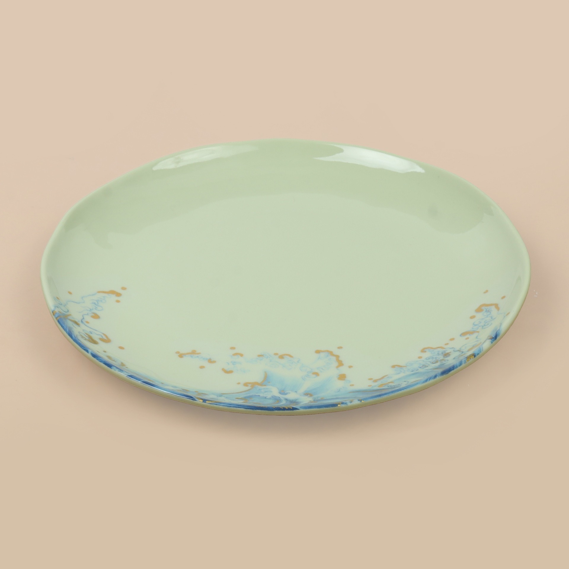 Melamine round plates, melamine imitation porcelain tableware for daily use in foreign trade, round plates, plastic, green salad plates, steak plates, cake plates Application Scenario
