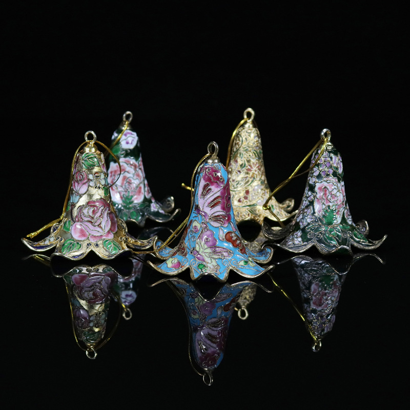 北京景泰蓝老货文玩收藏挂件铜胎掐丝珐琅花丝银蓝3寸圣诞六角铃