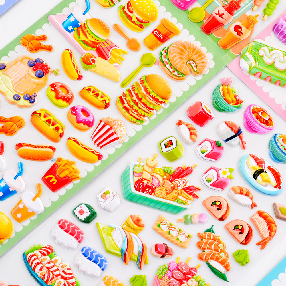 New children's food, hamburger, pizza, foam stickers, children's fun and cute expressions, cake, dessert, educational stickers Application Scenario