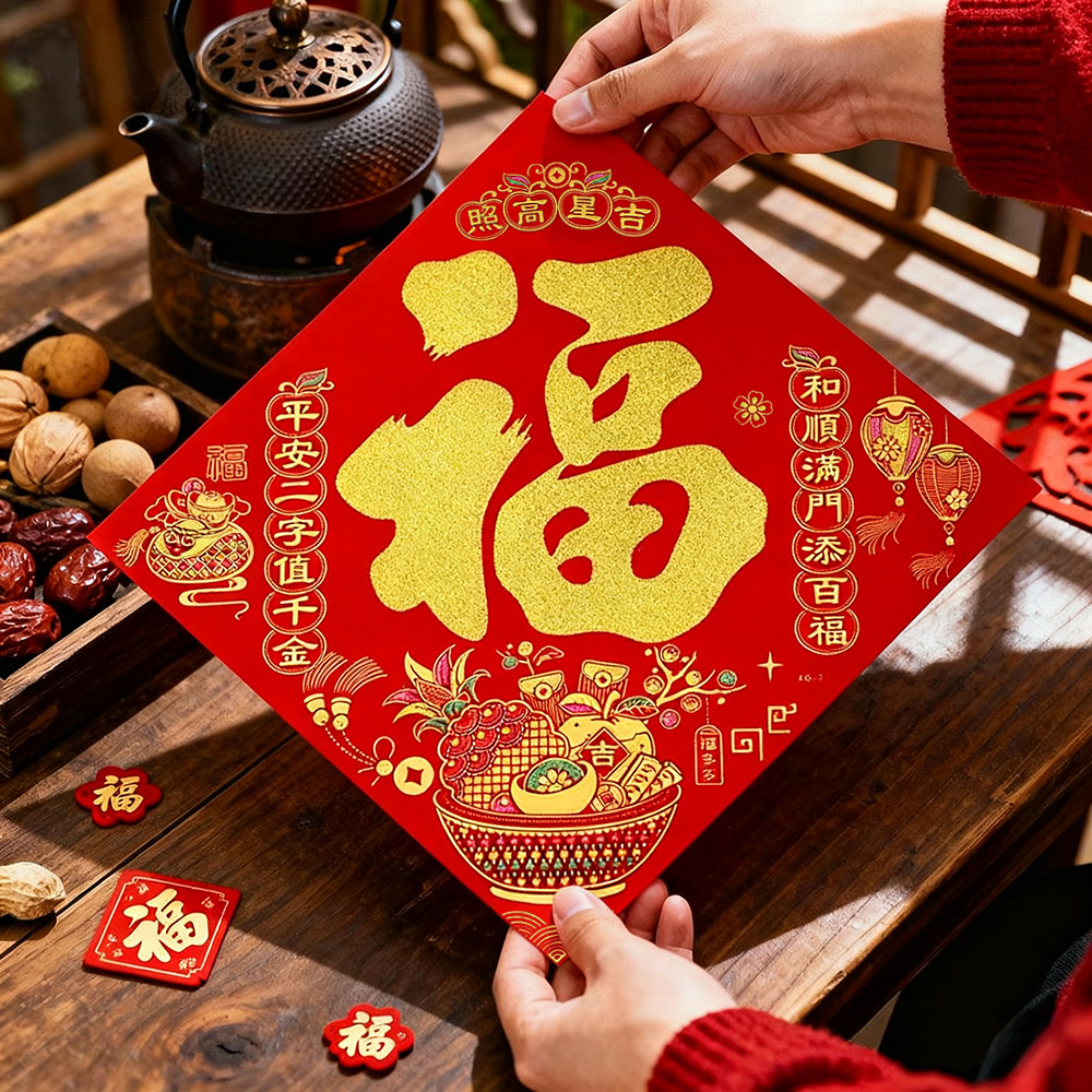 2026马年春节新年福字门贴过年烫金绒布斗方福字帖入户门年画批发