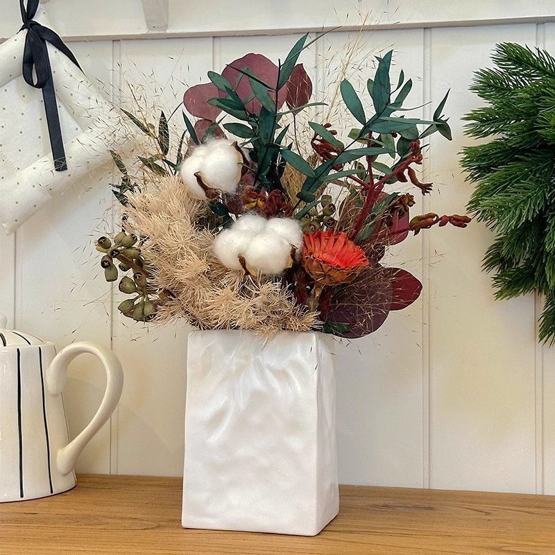 奶油风褶皱纸袋花瓶摆件高级感客厅插花餐桌茶几桌面鲜花水培花器