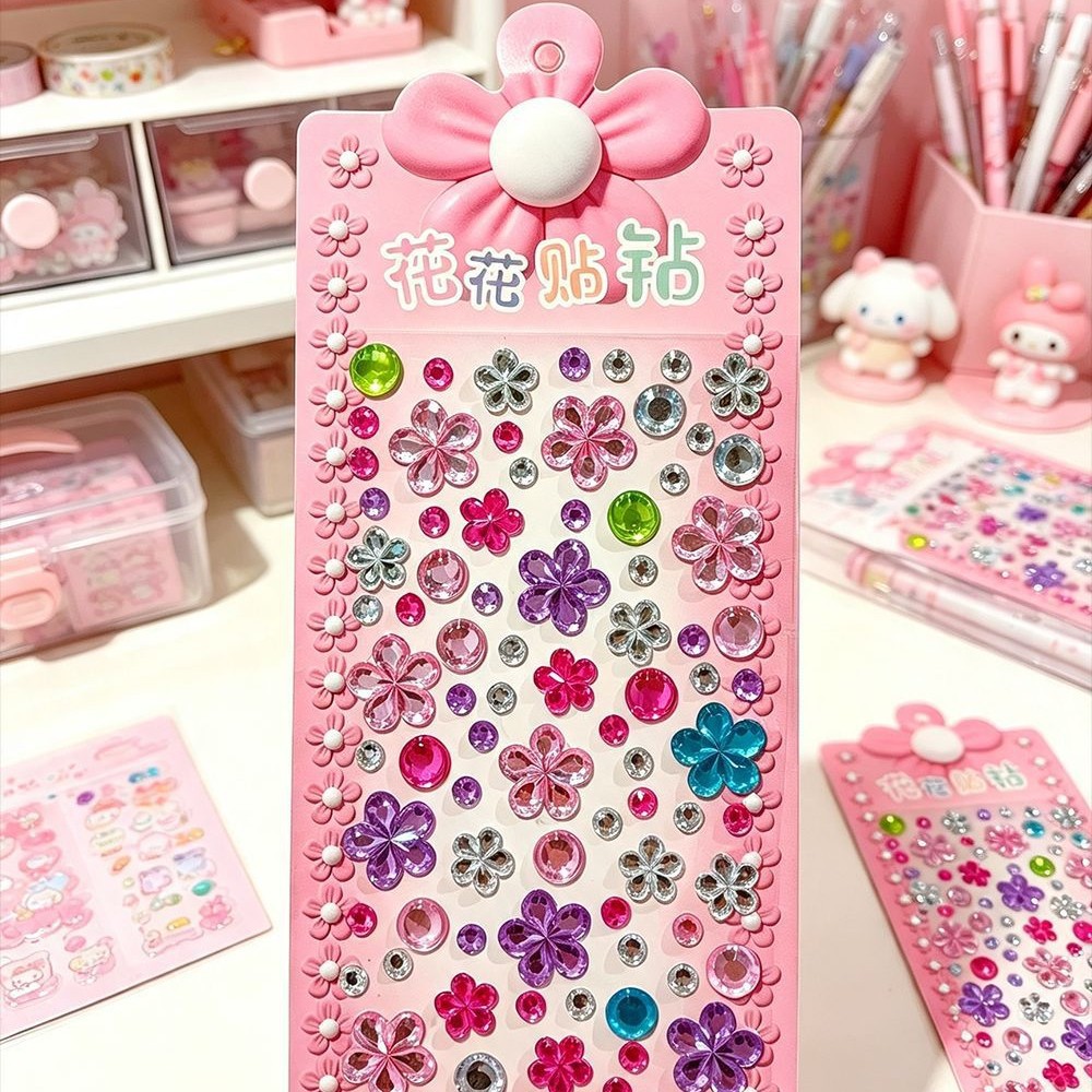 Flower diamond stickers, plum blossom three-dimensional acrylic diamond stickers, children's handmade Guka planner, decorative gemstone stickers, stationery details Picture