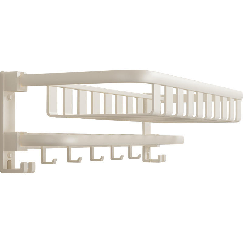Cream white towel rack without drilling, bathroom storage rack, bathroom space aluminum hanging piece, one-piece wall-mounted bath towel rack Item Picture