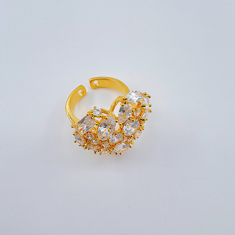 跨境新款亚马逊锆石活口戒指个性奢华爱心满钻戒指时尚气质开口戒产品图