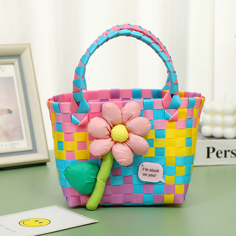 Colorido niños portátil cesta de cocina bolsas de mujeres bolsas literarias y artesanales bolsas bolsas flores lindo verano playa playa Specification image