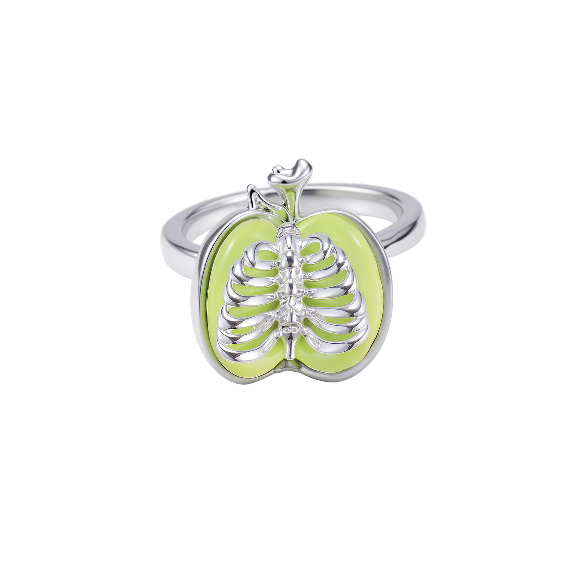 A sweet and cool, unique and original design of the green apple ring for women. Adjustable index finger ring Item Picture