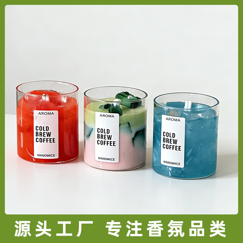 香氛蜡烛三款不同颜色红色渐变蓝色AROMA COLD BREW COFFEE MANOMICE椰子香薰车载硅胶蜡烛模