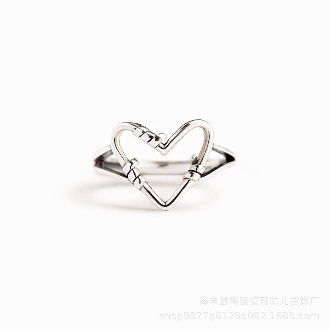 Kexin s925 sterling silver heart-shaped simple and fashionable ring, popular cold style, niche design, personalized cross-border wholesale Item Picture