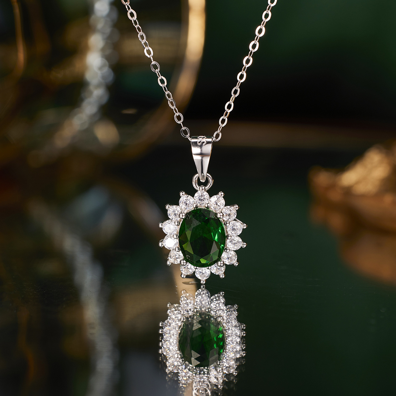 S925 silver-quality emerald jewelry Sunflower Emerald Necklace Women's Light Luxury flower collarbone chain jewelry wholesale details Picture