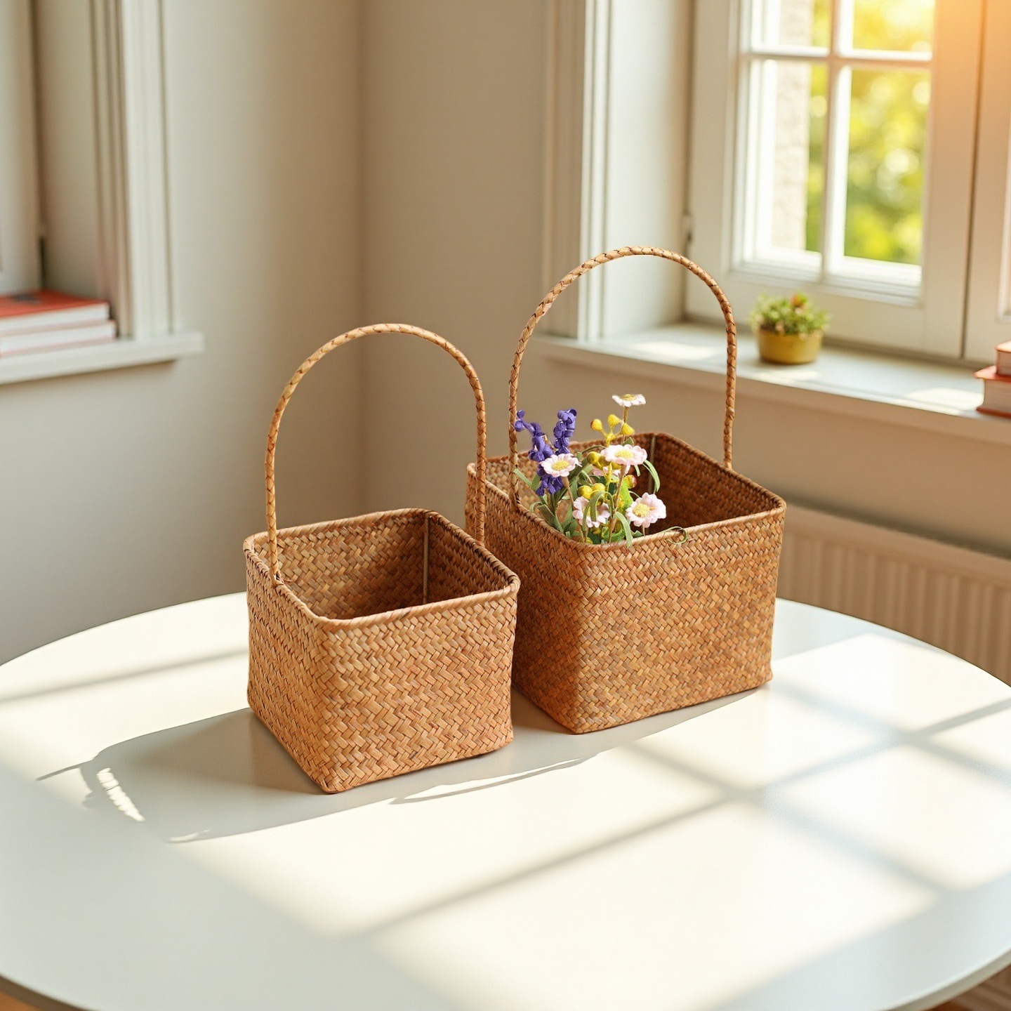 日式野餐篮藤海草编织插花篮婚礼喜糖装伴手礼杨梅手提篮子收纳筐细节图