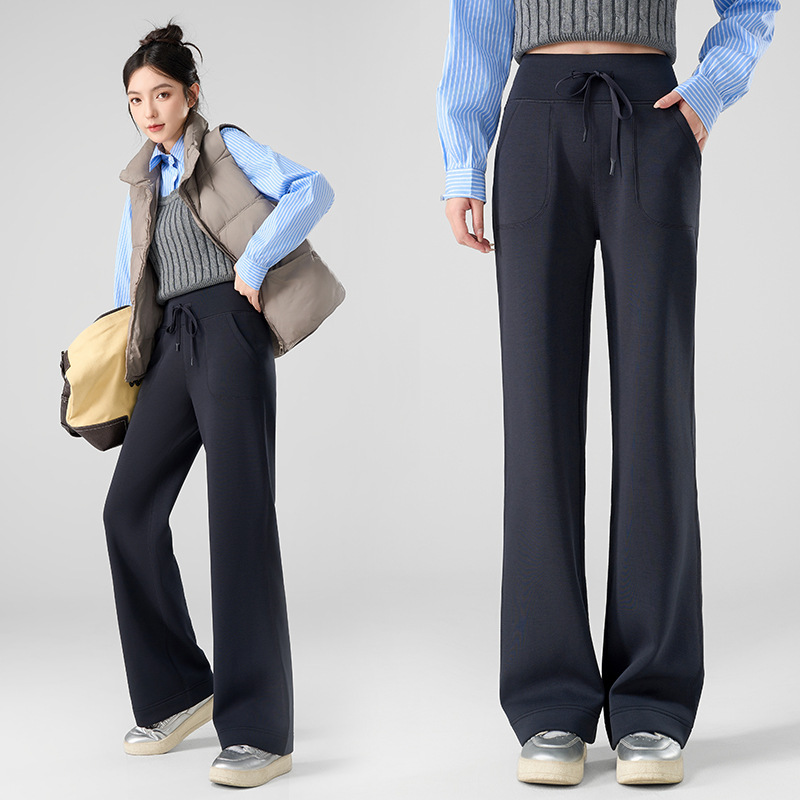 lulu sports women's pants, fleece and thickened glutinous rice pants, white autumn and winter casual pants, straight-leg wide-leg yoga pants Specification image