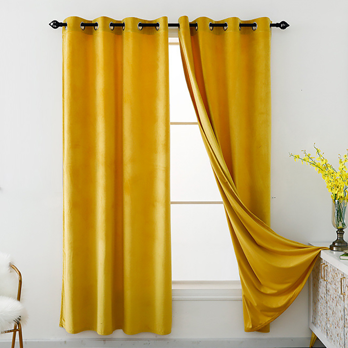 亚马逊跨境绍兴新绒布纯色成品窗帘高遮光防晒遮阳帘外贸专供