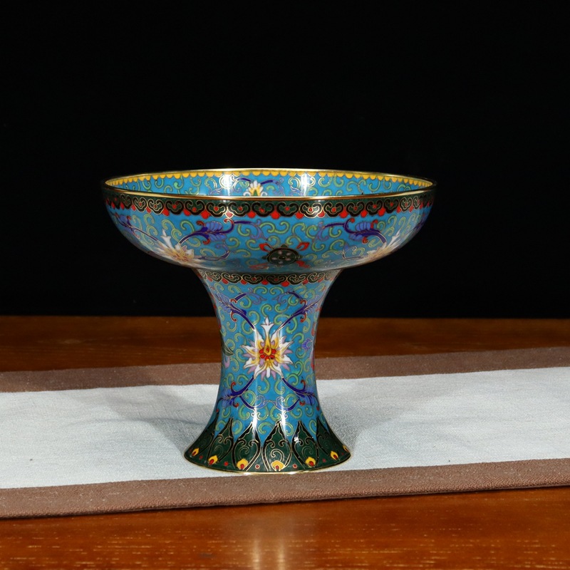 Premium Beijing Cloisonne craft gift and ornament, traditional copper body cloisonne enamel polished 8-inch antique tray
