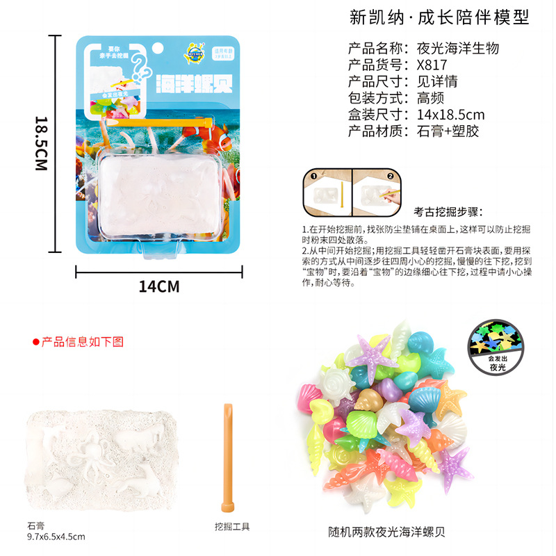 仿真化石玩具益智挖掘动物软骨架海洋模型拼接男孩考古玩具细节图