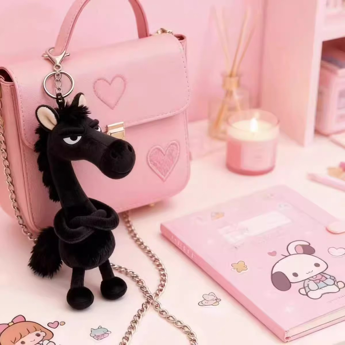 The plush toy of the Year of the Horse mascot, a selected aloof black horse doll, a creative plush toy, a cute children's trinket Application Scenario