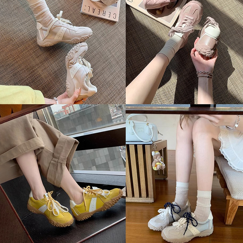 Grape Mom's same style in stock ~ Height increase within 7cm ~ Round-toe lace-up sports dad shoes, thick-soled casual training board shoes Specification image