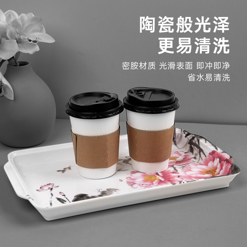 Melamine tray, household rectangular water cup, tea tray, fruit and pastry plate, tableware storage plate, light luxury imitation porcelain thickened Application Scenario