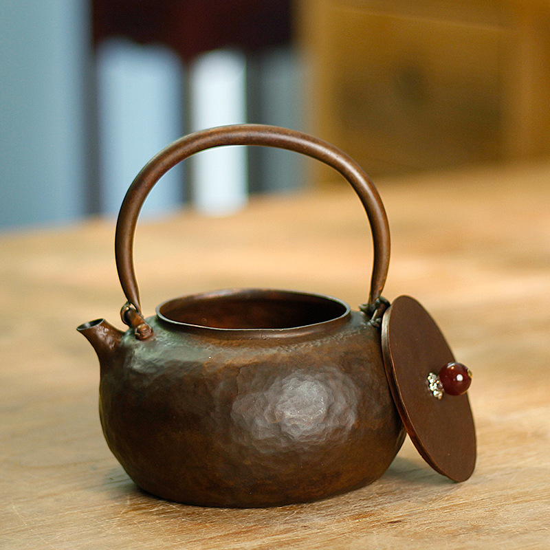 Hand-hammered household Chinese-style tea kettle, hammered purple copper teapot, tea ware, retro office copper teapot, kung fu teapot Specification image