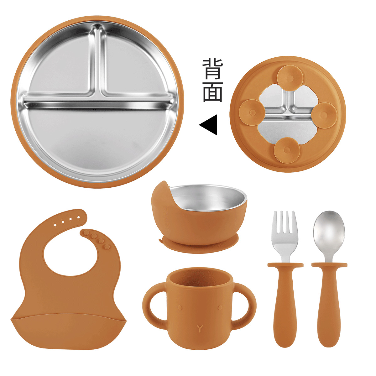 Cross-border baby plates, anti-drop 304 stainless steel compartments, silicone bowls, baby suction cup type children's tableware set Application Scenario