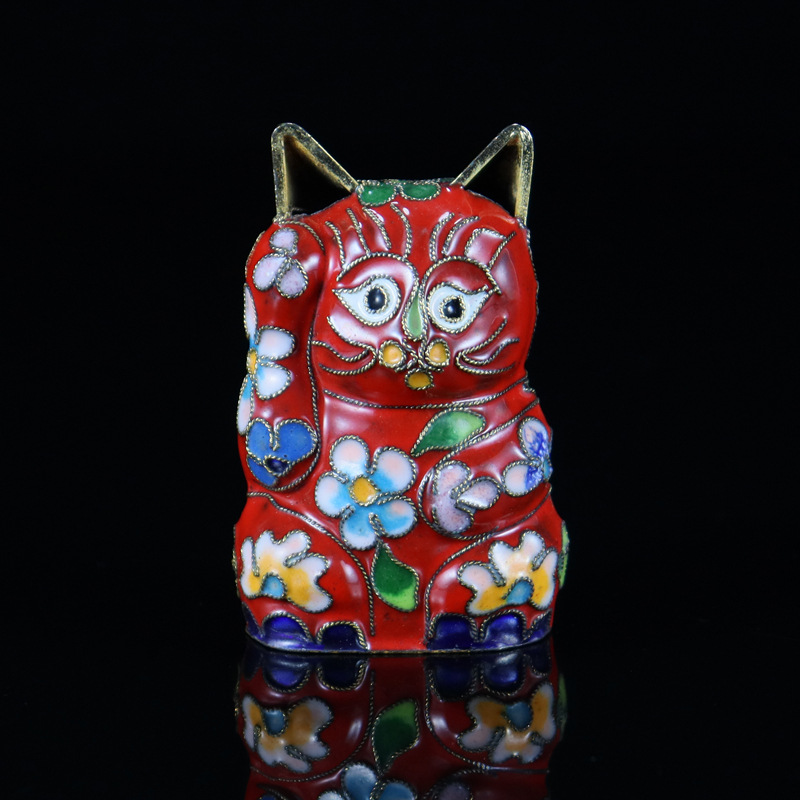 Beijing Cloisonne vintage cultural collectibles, small decorative items, copper body, cloisonne enamel filigree, silver blue small money cat