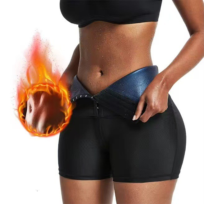 Cross-border silver high-waisted three-part belt-tightening pants, hip-lifting sports women's cut-up sweat-inducing pants, tight waist-tightening sweat-inducing pants