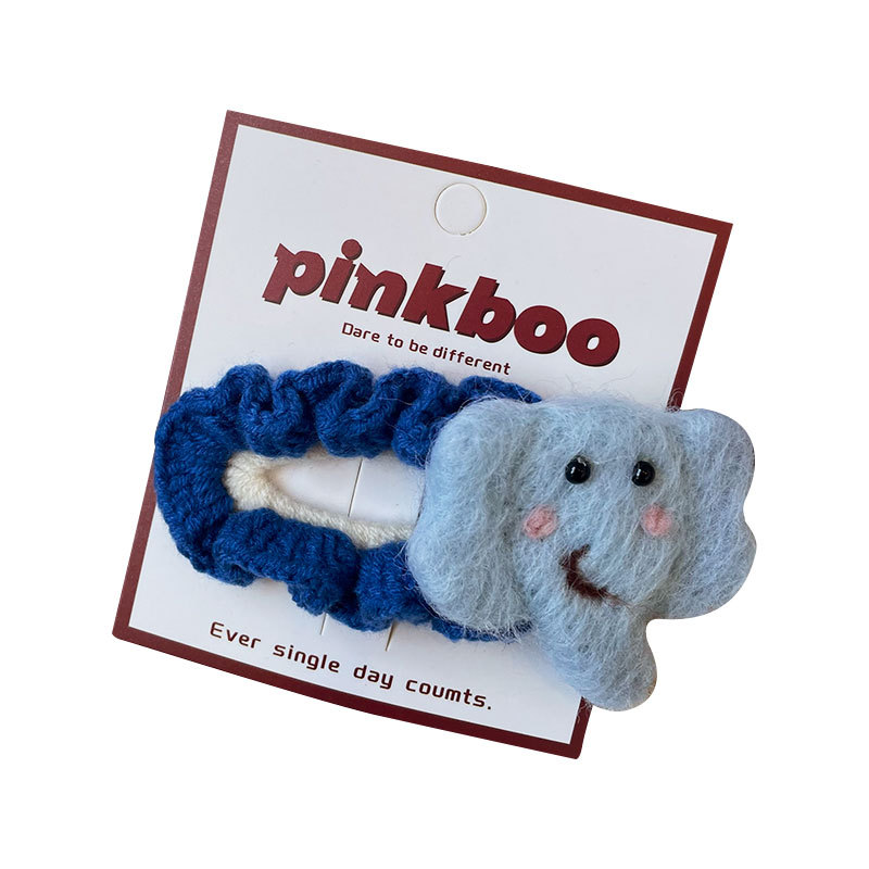 New Korean-style handcrafted wool felt hair clips for children, cute little bear Bye-bye clips, autumn side broken bangs clips for girls Item Picture