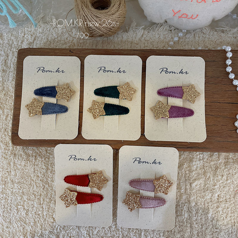 New Korean-style water drop fine sparkling five-pointed star hair clip for children, side hair break-off clip, sweet autumn and winter hair accessory Application Scenario