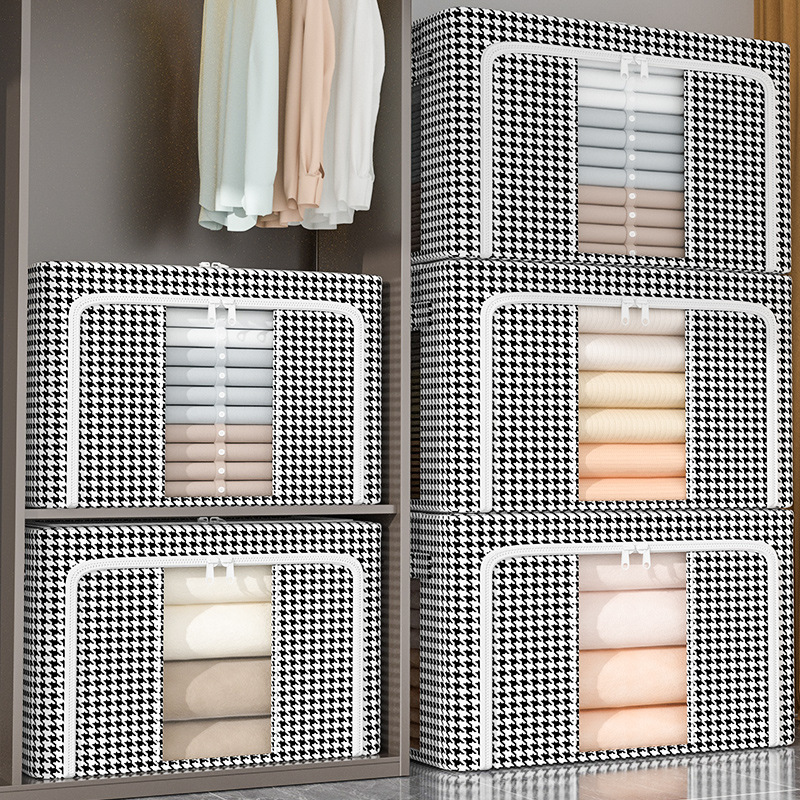 卓晨千鸟格被子收纳箱大容量防水防潮装衣服棉被搬家打包袋百纳箱产品图